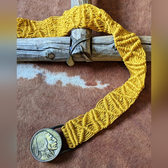 Vintage Boho Western Macrame With Indian Head Buckle Belt - Picture 10 of 10